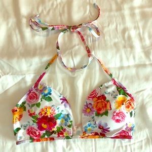 La Vie en rose halter and mesh floral bikini top